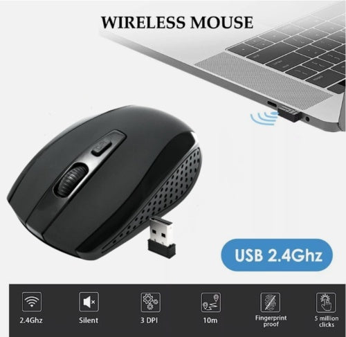 2.4GHz BLACK WIRELESS USB MOUSE SCROLL CORDLESS OPTICAL FOR PC LAPTOP UK - The Peppermint Room