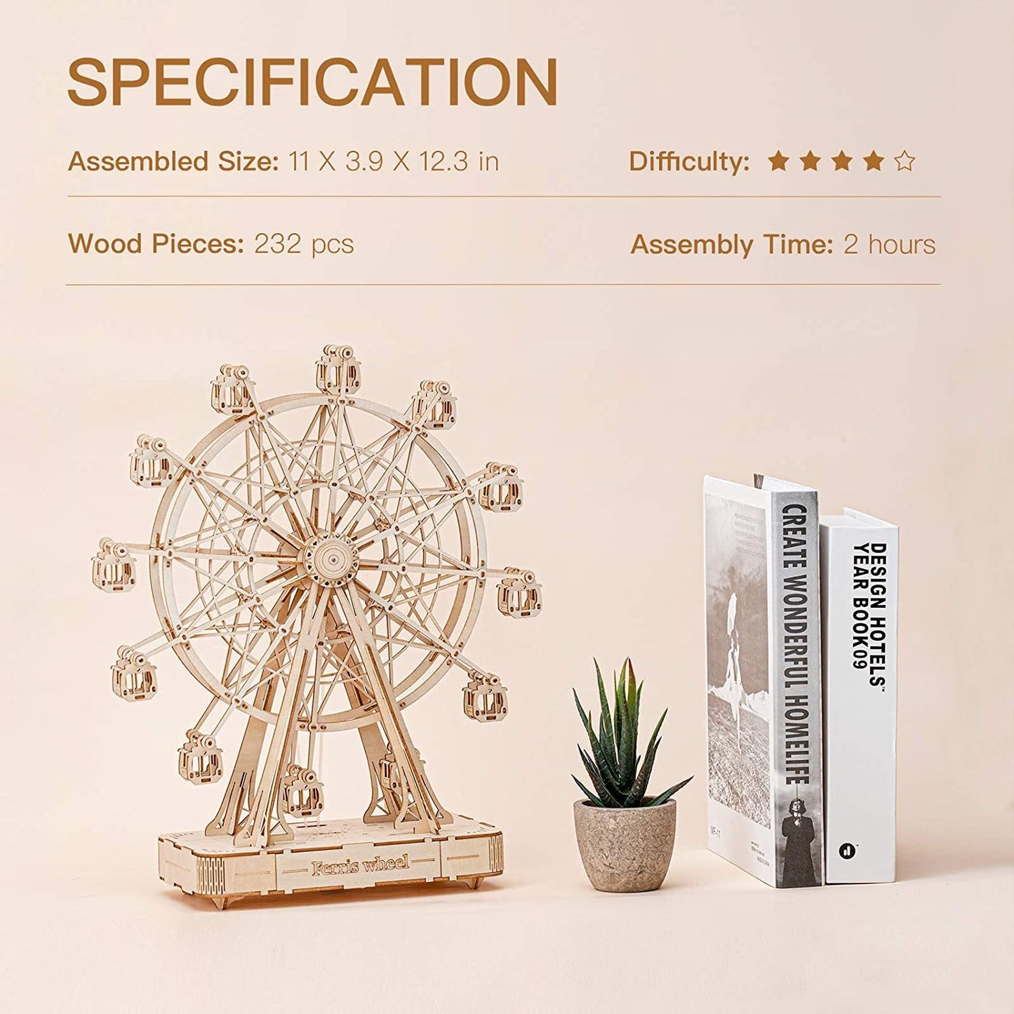 Robotime DIY Wooden Rotatable Ferris Wheel Model With Playing Music Toys For Children Birthday TGN01 - The Peppermint Room