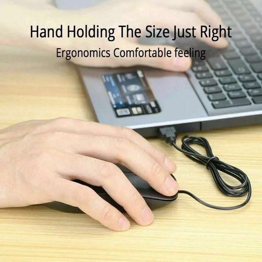 Ultra-slim black optical wired mouse with scroll wheel for PC and laptop usage