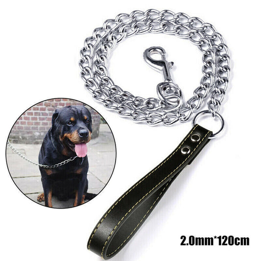 1PCS 1.2m Metal Chain Dog Lead Pet Puppy Leash Long Heavy Duty Anti-Chew Control - The Peppermint Room