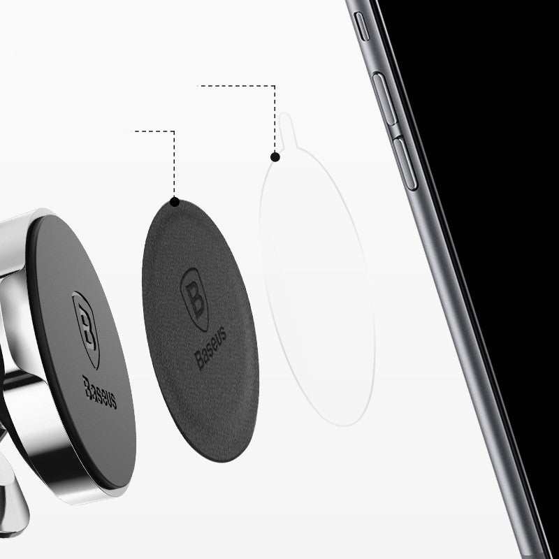 Magnetic cell phone holder with leather and stainless steel components for hands-free car use