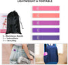 Set of 5 colorful resistance loop exercise bands with carry bag and instructions for home fitness and physical therapy.