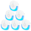 Set of 6 white ultrasonic pest repellers with blue LED light for indoor pest control in home, kitchen, office, and warehouse