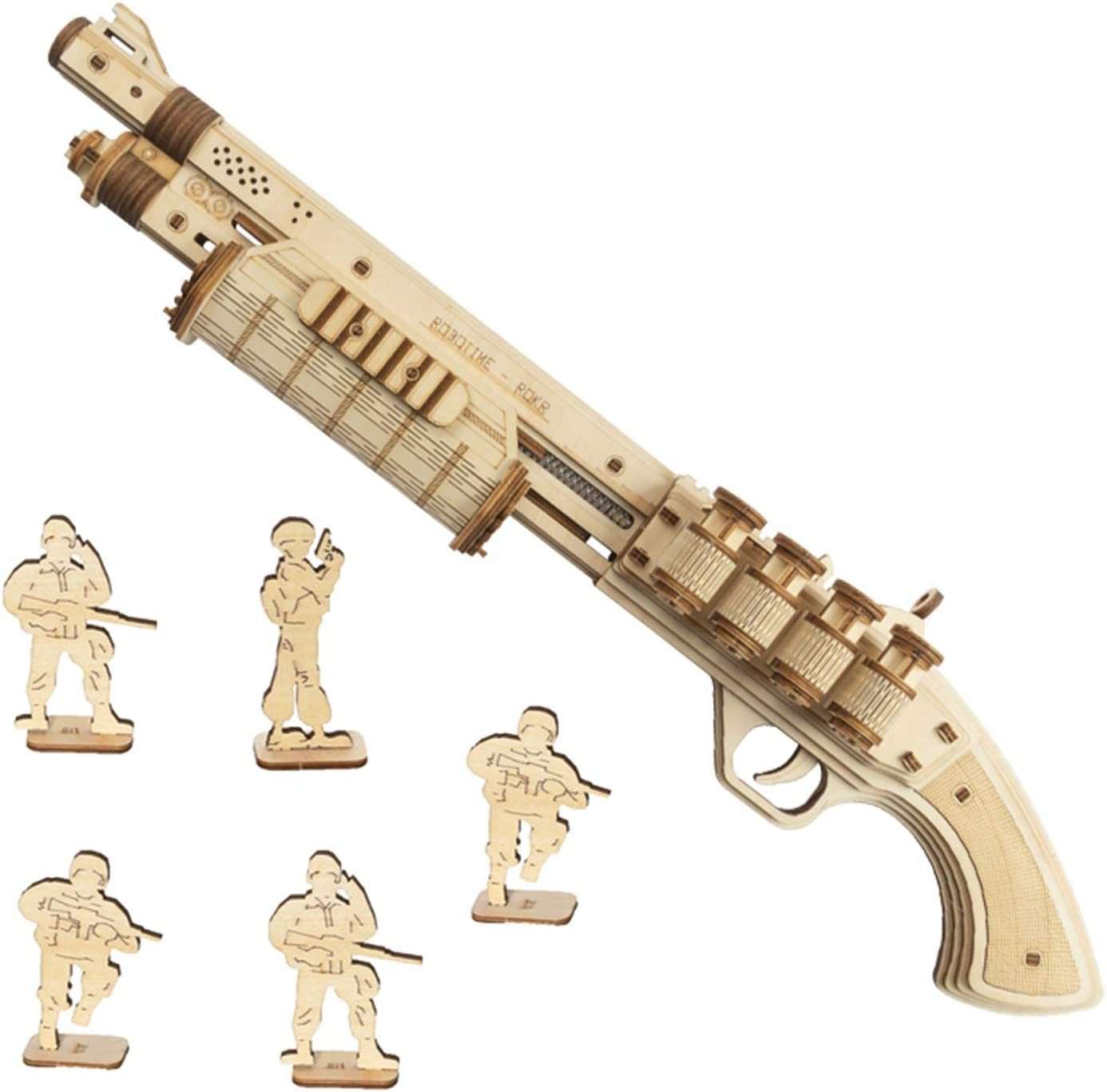 Robotime Gun Blocks wooden model kit toy gun with soldier figures for kids building and creativity