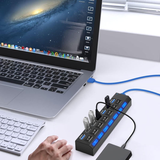 USB HUB 7 Port High Speed 3.0 USB Multi Splitter Desktop PC Laptop Adapter 5Gbps - The Peppermint Room