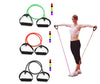 Set of colorful latex resistance bands with foam handles for strength training and fitness exercises