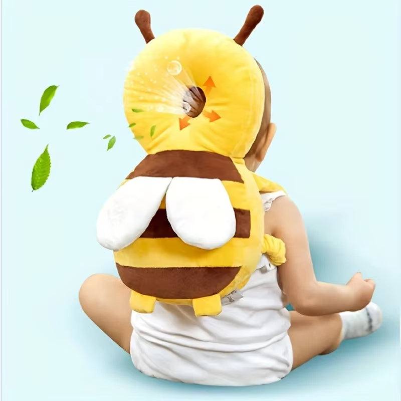 Baby head back protector pillow shaped like a cartoon bee for toddler fall prevention and safety