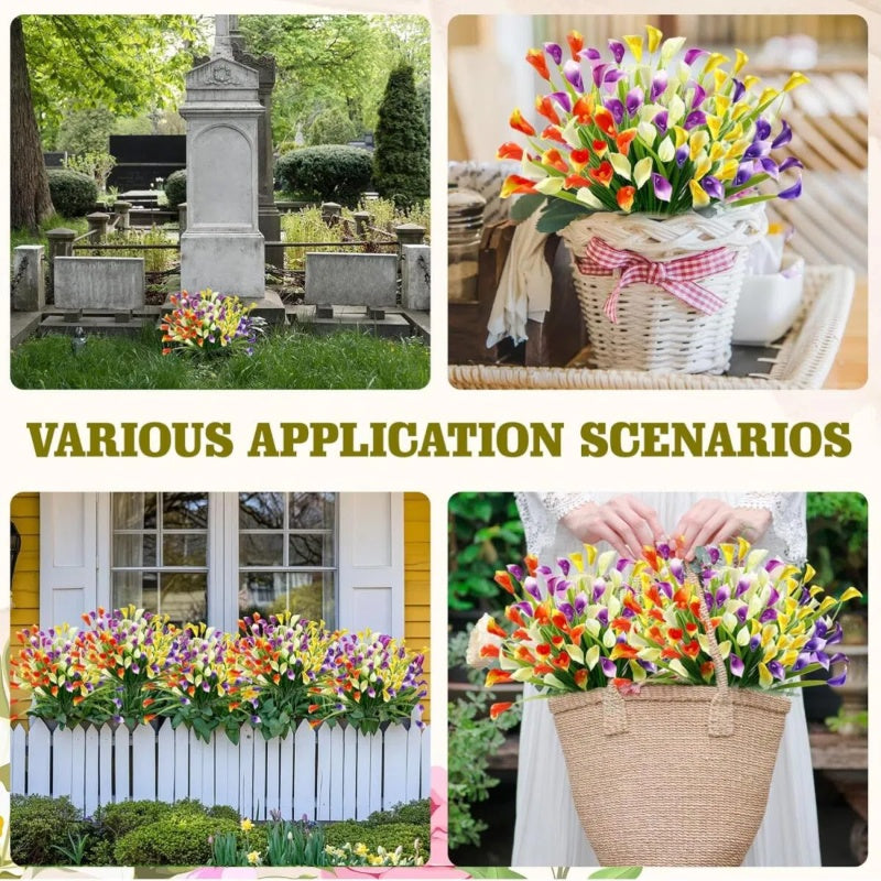 5 Bundles Artificial Calla Lilly Realistic UV Resistant Fake Flowers Faux Plastic Long Stem Plants For Indoor Planter Home Porch Yard Spring Summer Cemetery Decor - The Peppermint Room