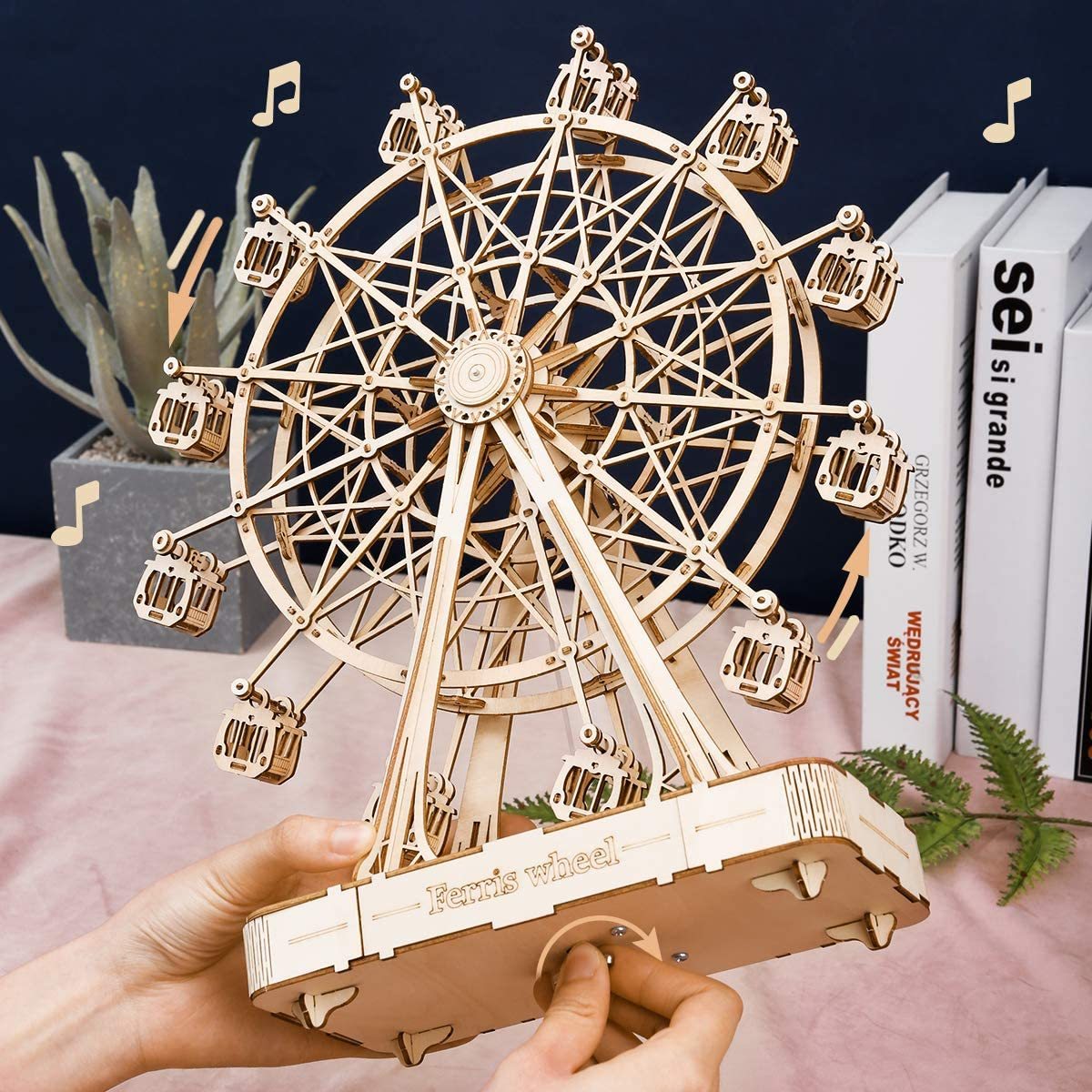 Robotime DIY Wooden Rotatable Ferris Wheel Model With Playing Music Toys For Children Birthday TGN01 - The Peppermint Room