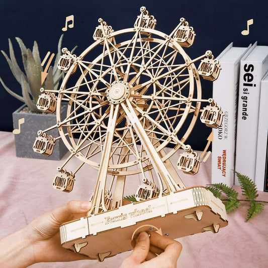 Robotime DIY Wooden rotatable Ferris wheel model with music, wooden construction toy for children birthday gift