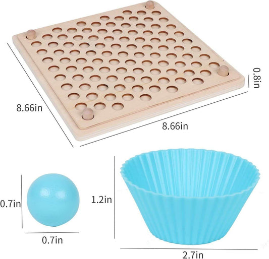 Wooden peg board beads game with peg holes and blue round bead and cup for toddlers educational toy