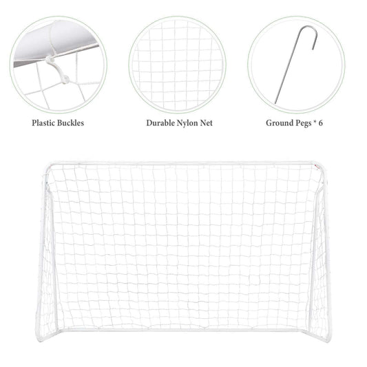 8' x 5' soccer goal with durable nylon net, plastic buckles, and ground pegs for secure outdoor use