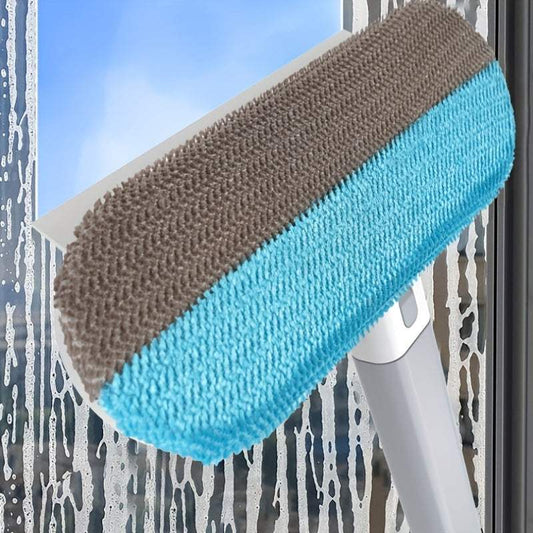 Multi-functional window cleaning brush and mini pet hair remover with natural rubber squeegee for streak-free window cleaning