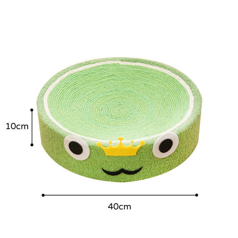 Round green frog cat scratch board with sisal material and 40cm diameter
