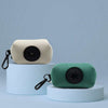 Pet supplies stool bag dispenser in white and green with clip for easy attachment