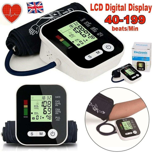 Digital monitor with large LED display, adjustable cuff, one-button operation, and portable design for home use