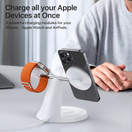 3 In 1 Wireless MagSafe Charging Station For Multiple Devices 30W Adapter Included - The Peppermint Room