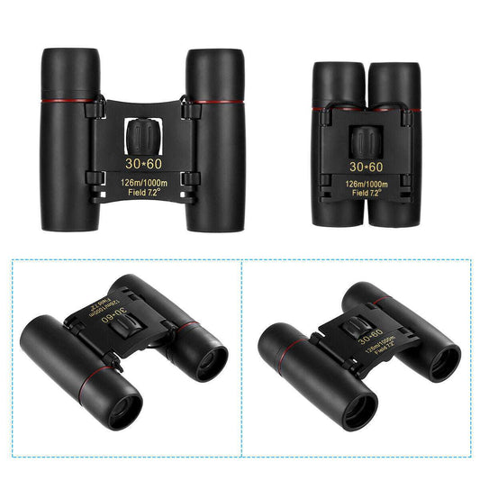 Black 30x60 zoom binoculars compact folding telescope with 7.2° field view for travel and outdoor use