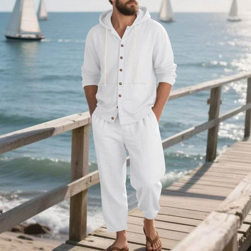 Hooded Long-sleeved Shirt Trousers Casual Suit Men - The Peppermint Room