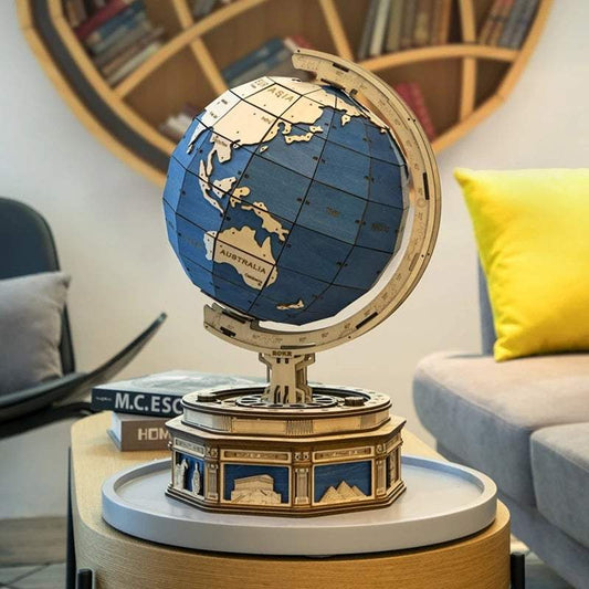 Robotime Globe Earth 567pcs 3D wooden puzzle globe with ocean map and wooden base model toy for kids gift