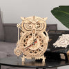 Robotime Rokr 3D owl wooden clock DIY building kit on table with packaging in background