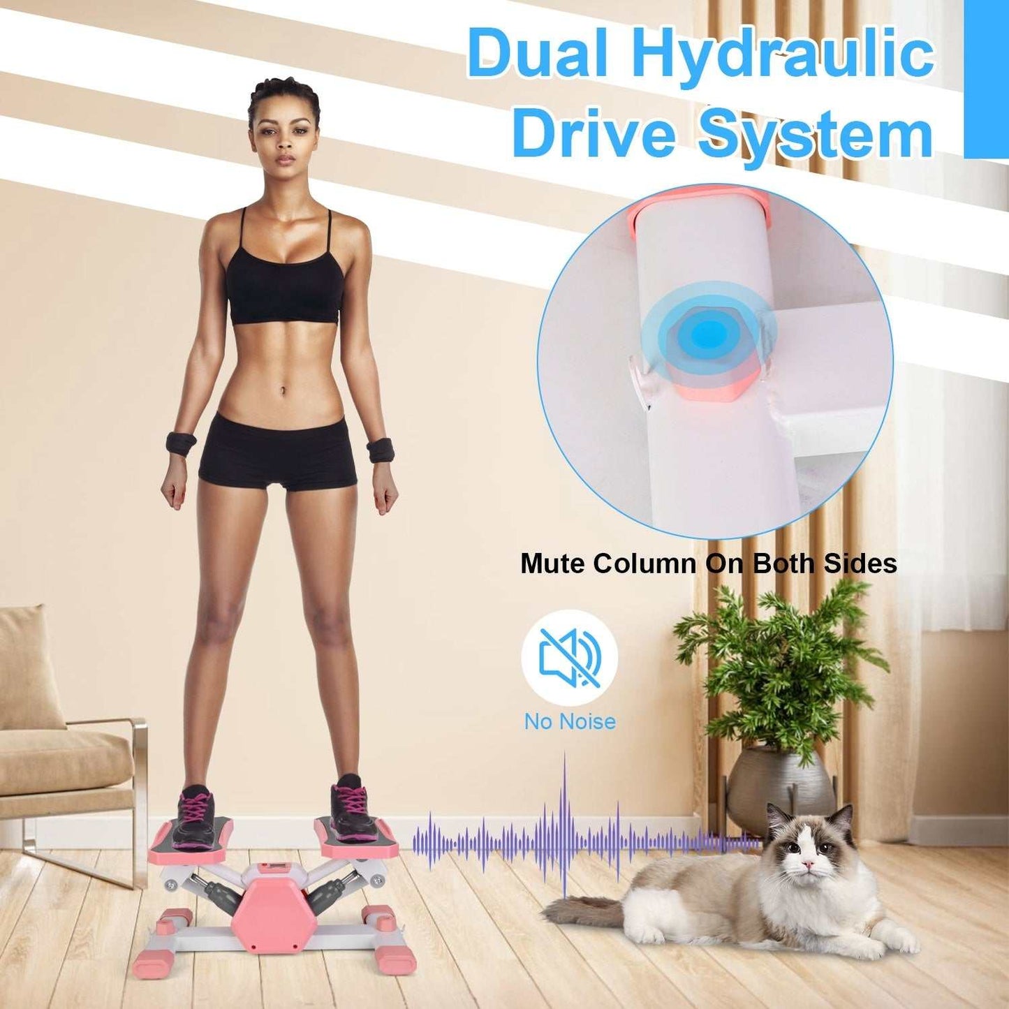 Mini Stepper Stair Stepper With Resistance Bands Quiet Workout Stepper With Digital Timer Max 330.7LBS Load For Home - The Peppermint Room