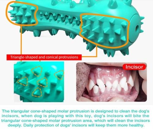 Blue rubber pet dog cleaning chew toy with triangular protrusions for dental health