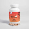 Bottle of Premium Reishi Mushroom Capsules with organic plant-based formula and capsules with mushroom powder on white background