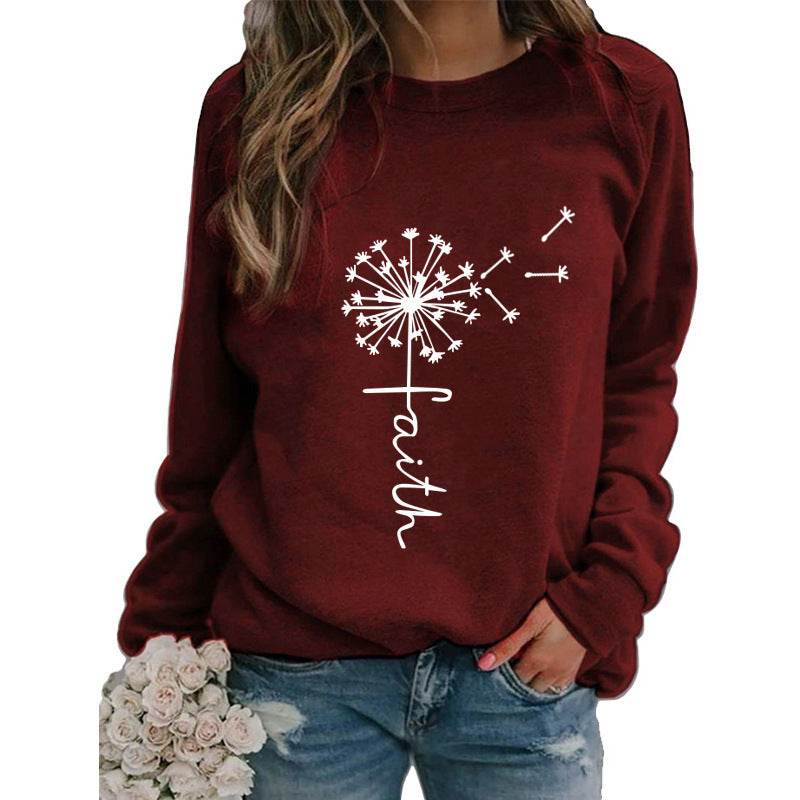 Women's Top Dandelion Print Round Neck Long-sleeved Loose Sweater Women - The Peppermint Room
