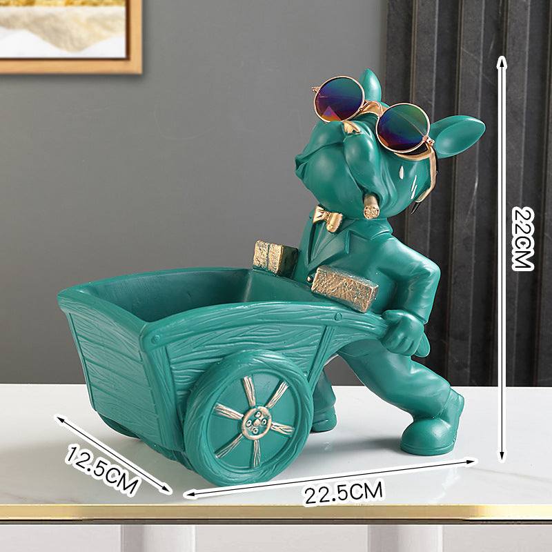 Modern cartoon resin office computer desktop decor with dog figure and cart in green