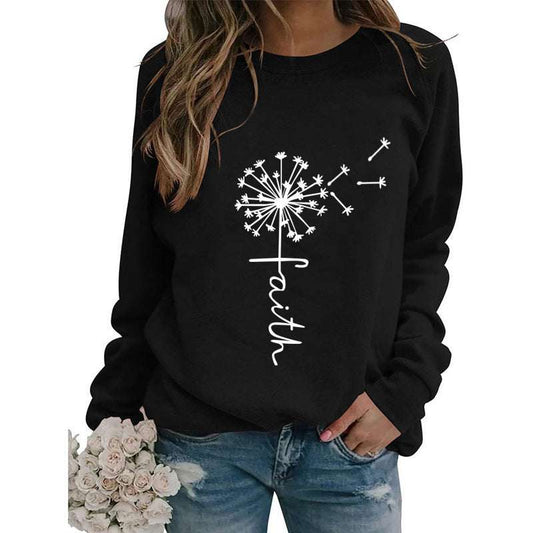 Women's Top Dandelion Print Round Neck Long-sleeved Loose Sweater Women - The Peppermint Room