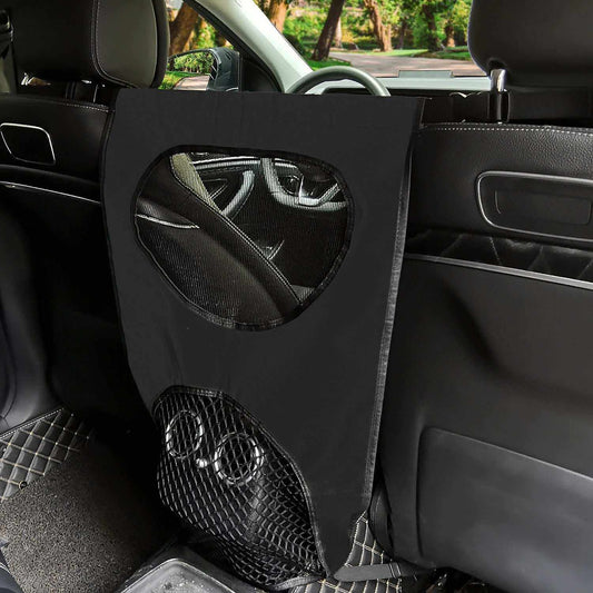 Black cloth pet guardrail with mesh window for car back seat, pet safety barrier
