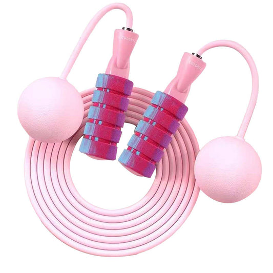 Pink weighted jump rope with adjustable handles and cordless design for cardio fitness and CrossFit training