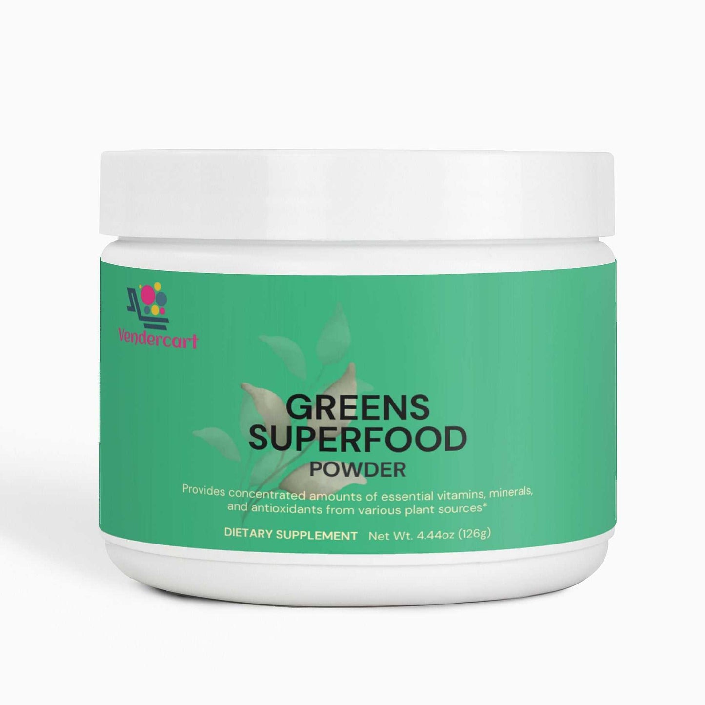 Green Superfood Powder container with nutrient-rich plant-based blend for wellness and vitamins