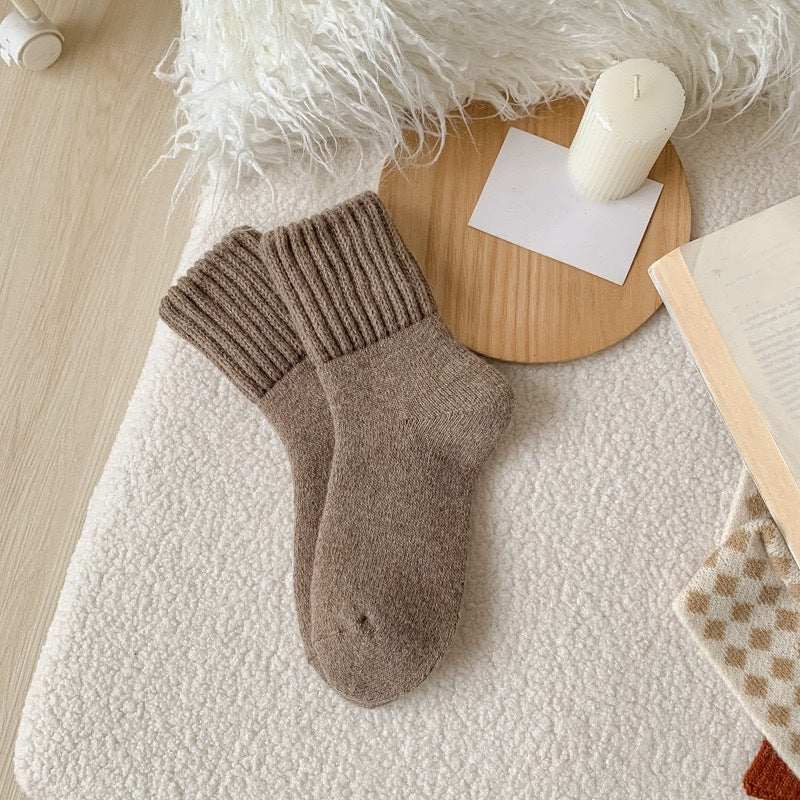 Thickened tube Soft Socks in brown wool with terry velvet plush for cold weather warmth