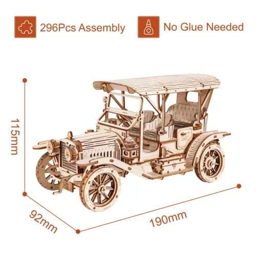 ROKR 3D Wooden Puzzle vintage car model DIY wooden mechanical car kit with 296 pieces no glue needed