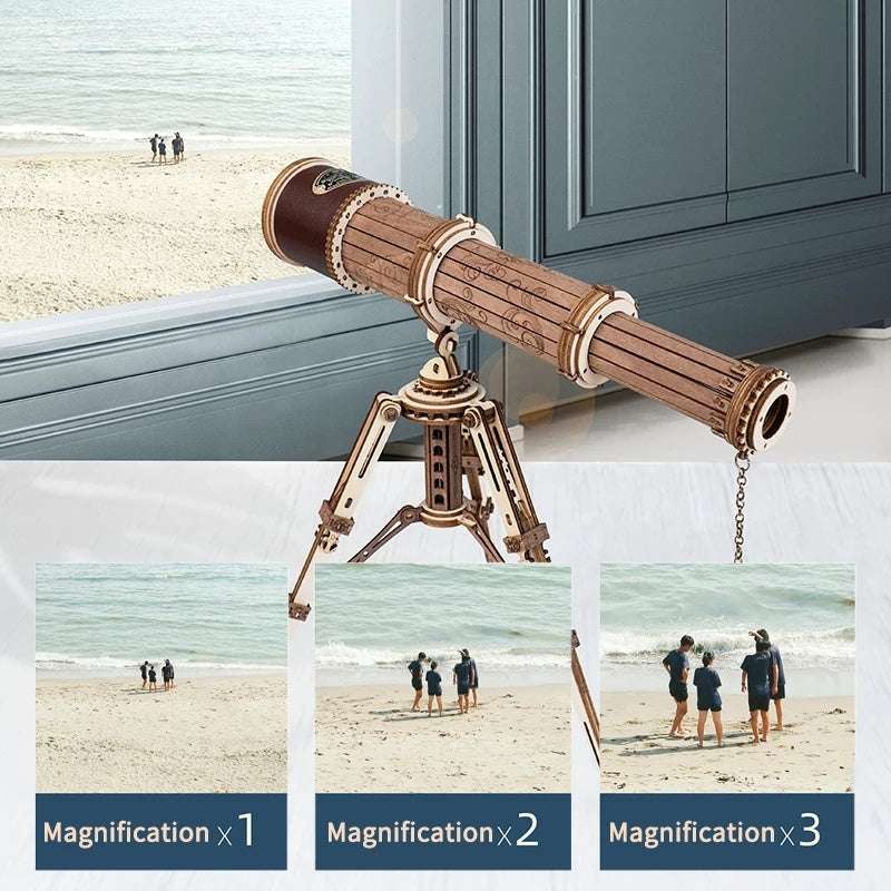 3D wooden puzzle game telescope model for children and teens assembly toy