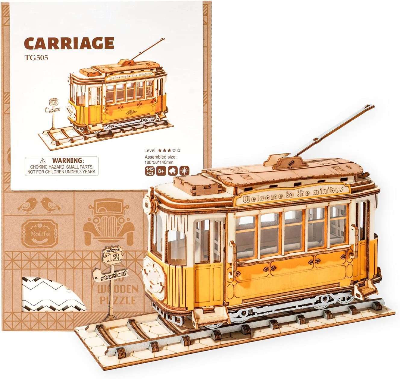 Robotime Rolife vintage car 3D wooden puzzle model for children with assembly instructions and plywood pieces