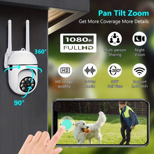 White Little Bee Camera with 1080p Full HD, 360° pan tilt zoom, night vision, 2-way audio, and 2.4G WiFi for online classes and live streams