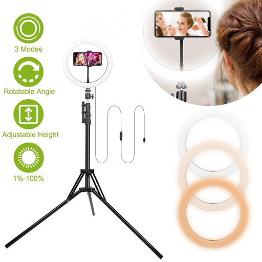 10in LED Selfie Ring Light Dimmable 120 LEDs Makeup Ring Lights With Adjustable Tripod Stand Cell Phone Holder USB Powered For YouTube Video Live Stream Makeup Photography - The Peppermint Room