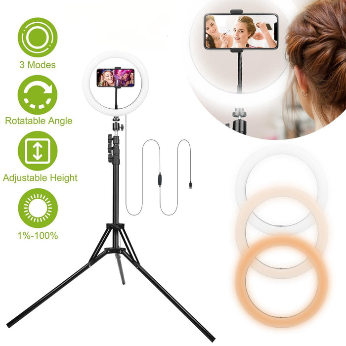 10in LED Selfie Ring Light Dimmable 120 LEDs Makeup Ring Lights With Adjustable Tripod Stand Cell Phone Holder USB Powered For YouTube Video Live Stream Makeup Photography - The Peppermint Room