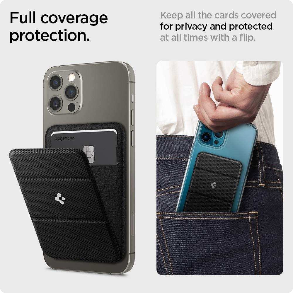 Magnetic Card Holder black wallet attached to iPhone for card protection and easy pocket storage