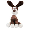 Plush brown and white dog chew toy with squeaker for dental cleaning and interactive play