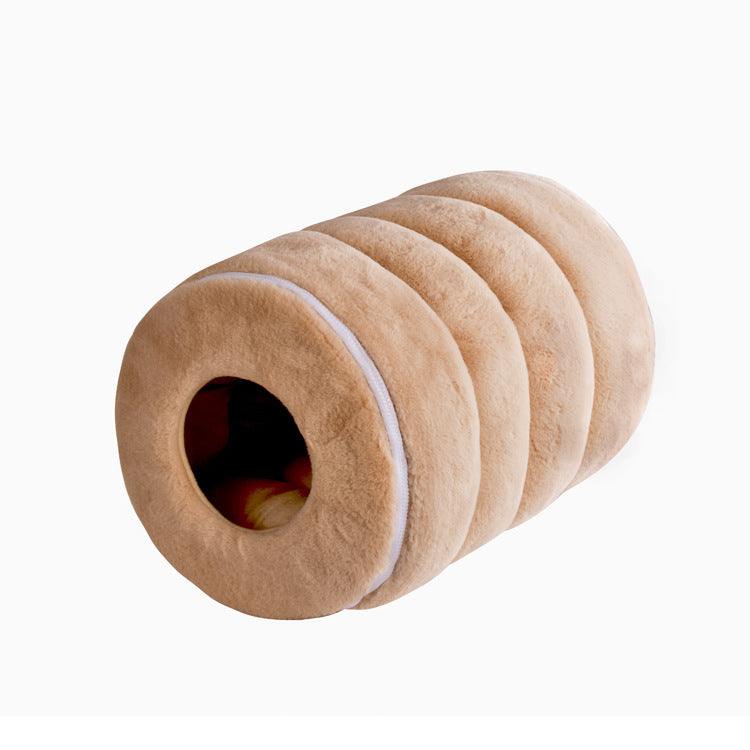 Camel-colored warm pet house made of small rabbit fur, cozy pet nest 50CM by 33CM