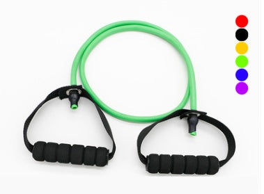 Green latex resistance bands with foam handles for yoga and fitness workouts