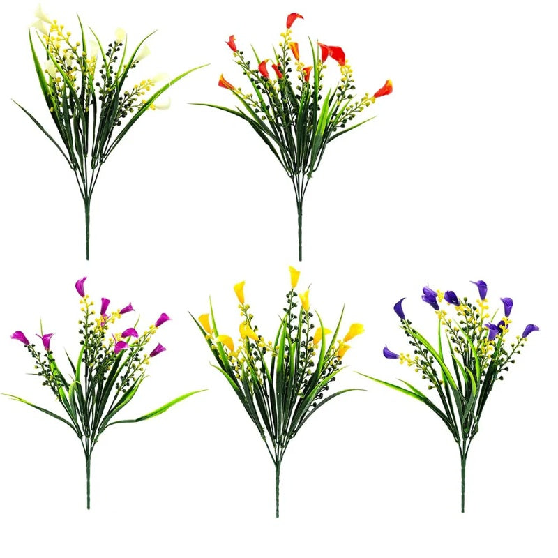 5 Bundles Artificial Calla Lilly Realistic UV Resistant Fake Flowers Faux Plastic Long Stem Plants For Indoor Planter Home Porch Yard Spring Summer Cemetery Decor - The Peppermint Room