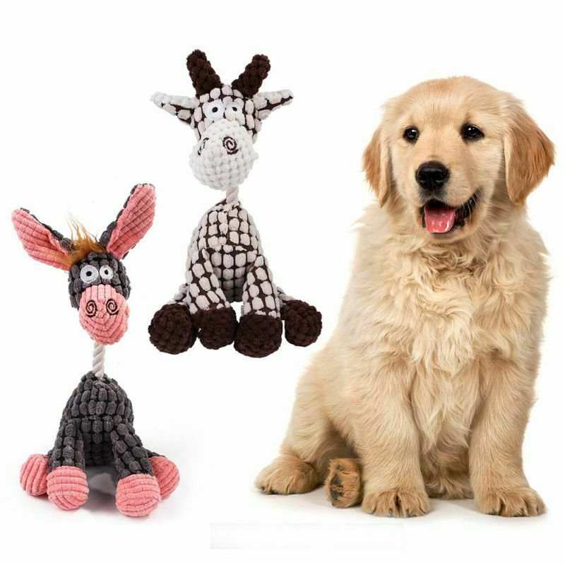 Plush squeaky dog toy for play and teeth cleaning with soft durable corduroy material