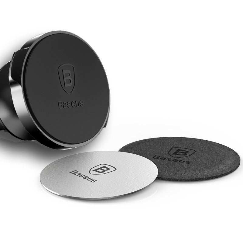 Magnetic cell phone holder with leather and stainless steel plates for hands-free car use