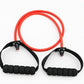 Latex resistance bands with foam handles for yoga and fitness exercises in red color
