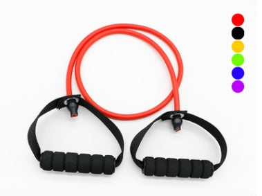 Latex resistance bands with foam handles for yoga and fitness exercises in red color